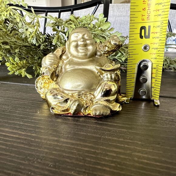HAPPY Buddha Gold COLOR Feng Shui Laughing Lamp-Wisdom, Cloth Sack-Good Fortune - Picture 8 of 10